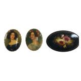 Vintage Portrait & Painted Floral Brooches