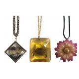 Lot of 3 Nature Themed Pendants Crab Flowers