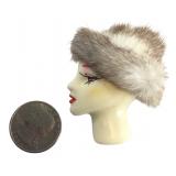 Vintage Lady Head Profile Brooch with Fur