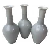 Set of Three White Porcelain Bottle Vases 5"H