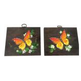 Pair of Hand-Painted Butterfly Wood Plaques