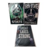 Three Football Theme Metal Signs