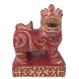 Red Cast Resin Foo Dog Statue 5.5x7"