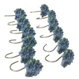 Set of 12 Blue Floral Shower Curtain Hooks