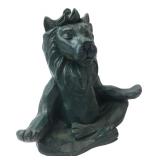 Dark Green Meditating Lion Figurine 7 H
