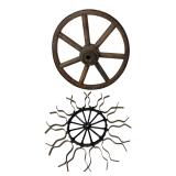 Vintage Wooden Wagon Wheel and Metal Spoke Wheel