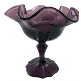 Fenton Amethyst Glass Ruffled Pedestal Compote