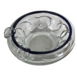 Clear Art Glass Ashtray with Blue Rim