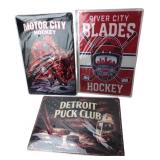 Set of 3 Novelty Hockey Metal Signs 12x8"