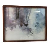 Vtg Signed Atkinson Winter Skiing Print 21x17"