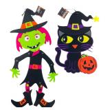 NWT Felt Halloween Witch and Cat Decorations 19"