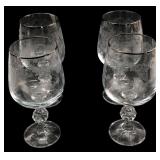 Set of 4 Etched Glass Goblets Silver Rim