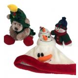 Plush Christmas Bear, Snowman Hat & Figure