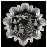 Frosted Glass Winter Scene Holiday Dish