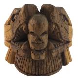 Carved Wood Skull & Eagle Heads Sculpture