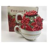 Fitz and Floyd Poinsettia Santa Tea for One Set