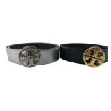 Tory Burch Leather Belts Silver & Black Size S