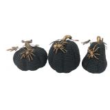 Set of 3 Black Rope Halloween Pumpkins