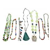 Costume Jewelry Lot Enamel Fern & Owl Pendants