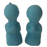 Fenton Blue Satin Glass Praying Figures