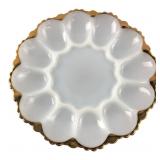 Vintage Milk Glass Oyster Plate Gold Trim