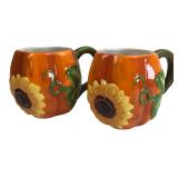 Bella Casa Ganz Pumpkin Sunflower Mugs Pair