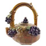 Large Ceramic Teapot Applied Grapes & Squirrel