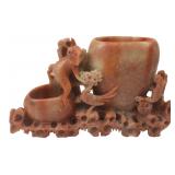 Chinese Carved Soapstone Brush Pot 4.5x9