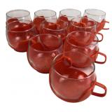 Set of 10 Glass Cups Orange Plastic Holders