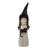 Skeleton Witch Figurine with Black Cat 13" H