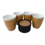 Burlap Style Inlay Cups & Cork Coasters Set