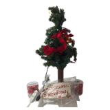 24" Pre-Lit Tabletop Christmas Tree & Decor Lot