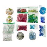 Large Lot of Assorted Color Glass Gems & Tub