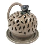 Signed Stoneware Floral Luminary Candle Holder