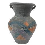 Geometric Painted Matte Ceramic Handled Vase