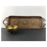 Middle Eastern Brass Tray and Bowl