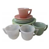 Pastel Milk Glass Cups Saucers & Plates