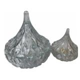 Pair Clear Glass Kiss-Shaped Covered Dishes