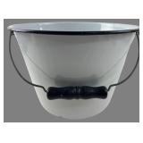 White Enamelware Bucket with Wood Handle