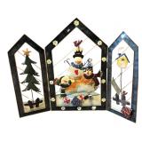 Large Metal Snowman Triptych Holiday Decor