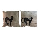 Pair of Black Cat Grid Pattern Throw Pillows