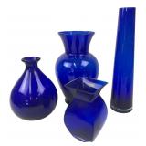 Set of Four Cobalt Blue Glass Vases 6-14" H