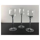 Set of 3 Art Glass Blue Twist Stem Goblets