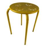 Vintage Yellow Metal Stool Floral Cutout Seat