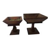Pair of Wooden Square Pedestal Bowls