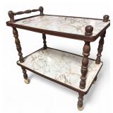 Turned Wood 2-Tier Formica Rolling Cart 27.5" H