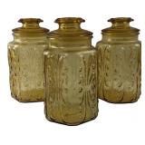 VTG L.E. Smith Amber Glass Hexagonal Canisters