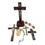 Assorted Wooden Crucifixes Rosary & Stones
