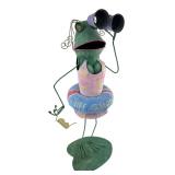 Metal Frog Lifeguard Yard Art Statue 27"H