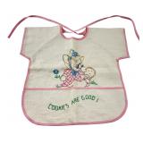 VTG Hand Embroidered Kitten Child Bib Apron 13x14"